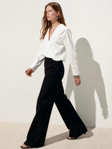 Women's Autumn Pants Fashion Basics Solid Color High Waist Full Length Straight Office Lady Pants