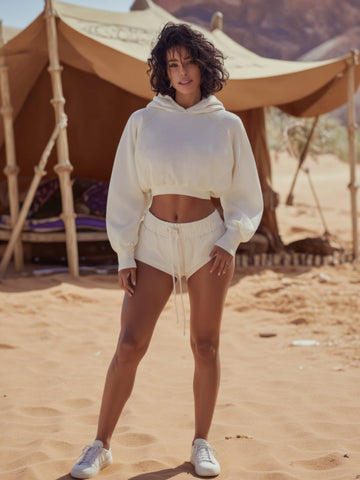 Women's Sweatshirts Autumn Winter Fashion Decent Simple Plain Cropped Long Sleeve Hooded Casual Hoodie