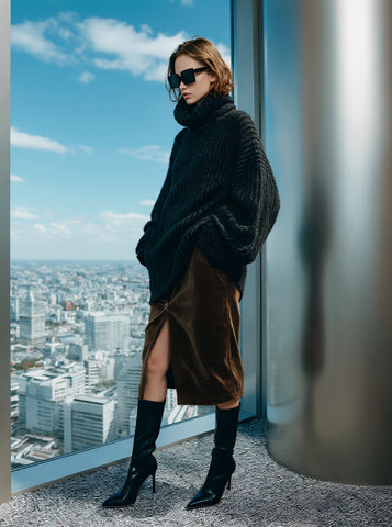 Loose Fit High Collar Lantern Sleeve Sweater Casual Style Long Sleeve Autumn Top Comfortable Regular Length Women's Knitwear