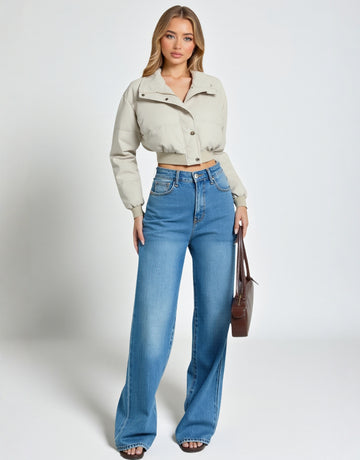 Women's Vintage Warm Winter Cotton-Padded Coat Stand Collar Zipper Elasticated Waist Short Design Sense Jacket