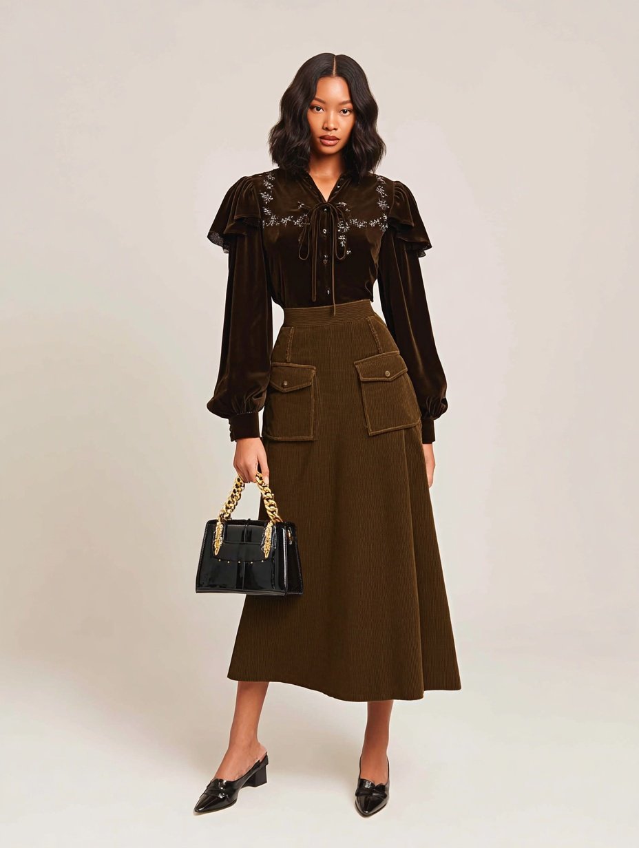 Autumn Winter Skirts 2025 Women's Simple Fashion Plain Pockets A-Line High Street Draped Midi Skirts