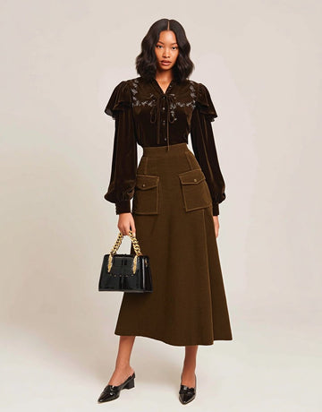 Autumn Winter Skirts 2025 Women's Simple Fashion Plain Pockets A-Line High Street Draped Midi Skirts