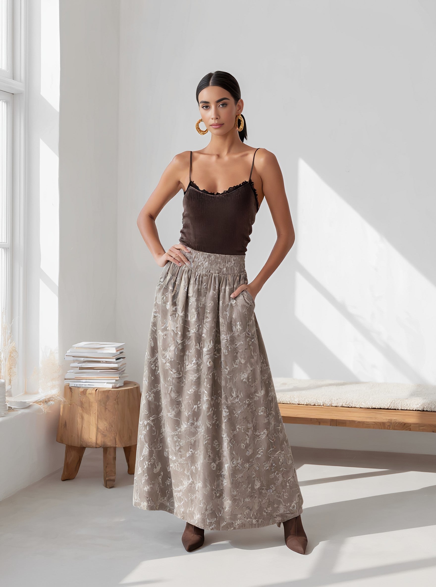 Loose Casual Mid-Length A-Line Skirt Regular Waistline Women's Fashion Autumn Skirts Draped Style Half Skirts