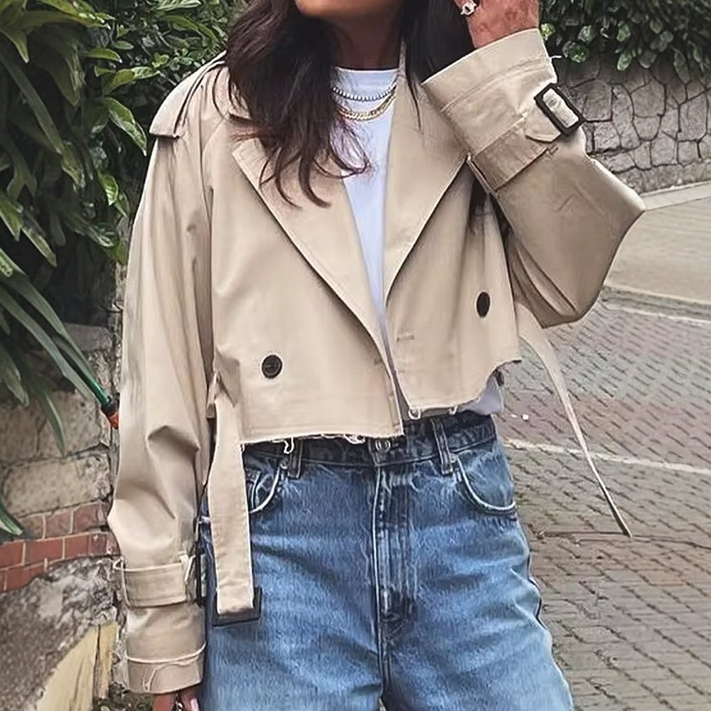 Autumn Women's Trench Coat Fashion Basics Double Breasted Long Sleeve Lapel Office Lady Trench Coat