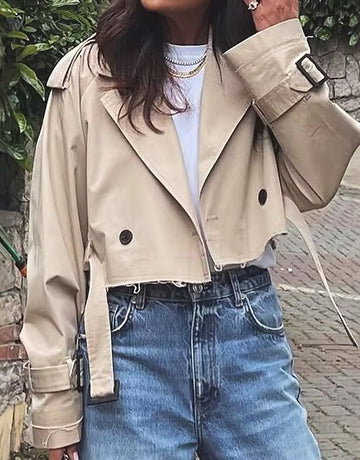 Autumn Women's Trench Coat Fashion Basics Double Breasted Long Sleeve Lapel Office Lady Trench Coat