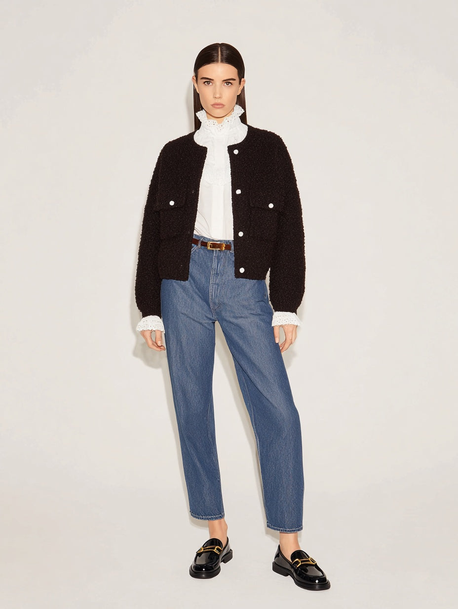 Women's Lightweight Jackets Autumn Winter 2025 Elegant Chic Plain Long Sleeve Round Neck Casual Jacket