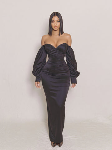 Women's 2025 Summer Fashion Dresses Long Sleeve Off Shoulder Plain Daily Skinny Fit Dresses