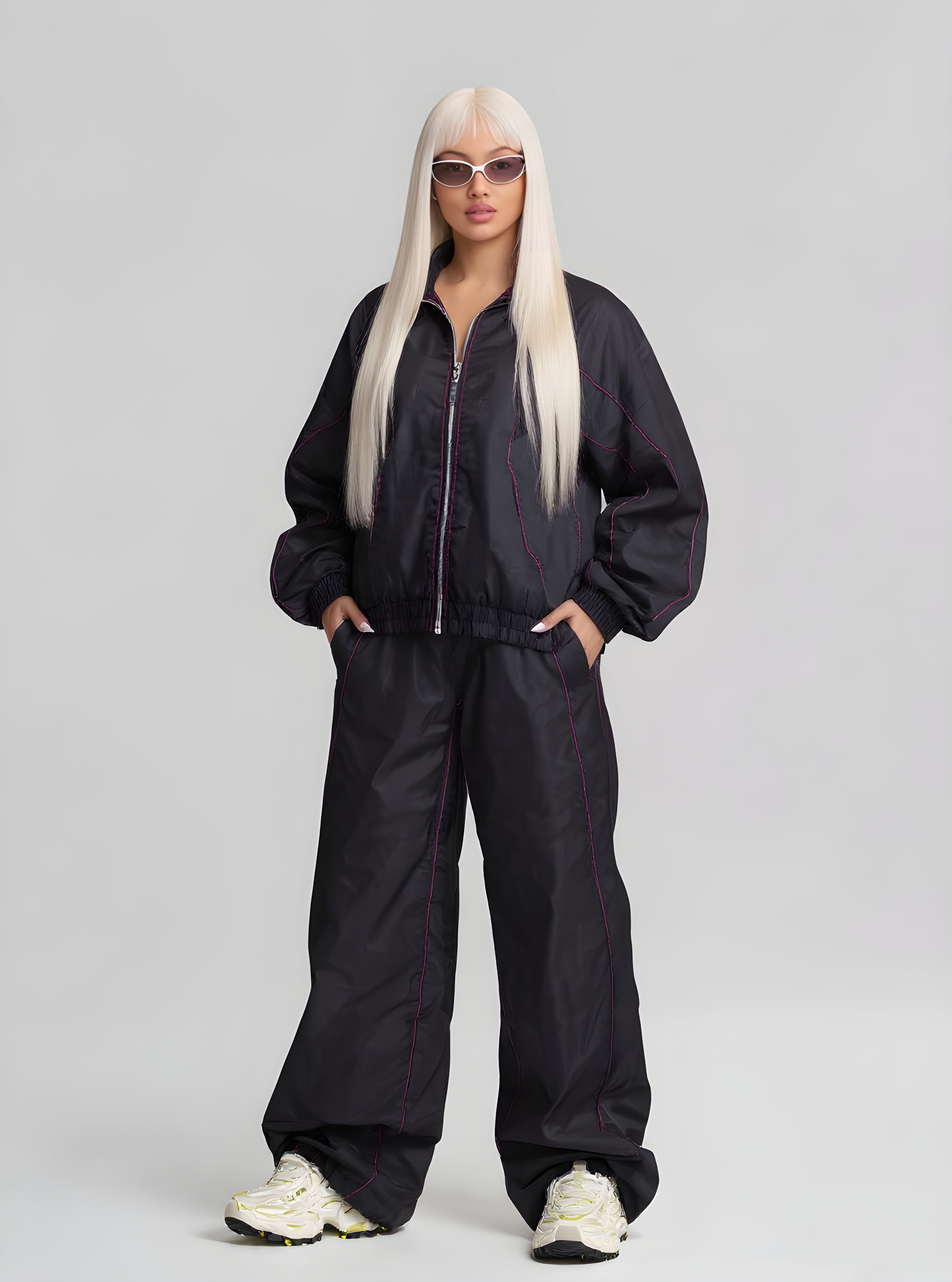 Women's Sets Autumn Winter 2025 Stylish Trendy Plain Long Sleeve Stand Collar Full Length Pants Casual Sets