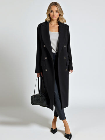 Women's Coats Autumn Winter Fashion Solid Color Long Sleeve Shawl Collar Double Breasted Daily Basic Coats