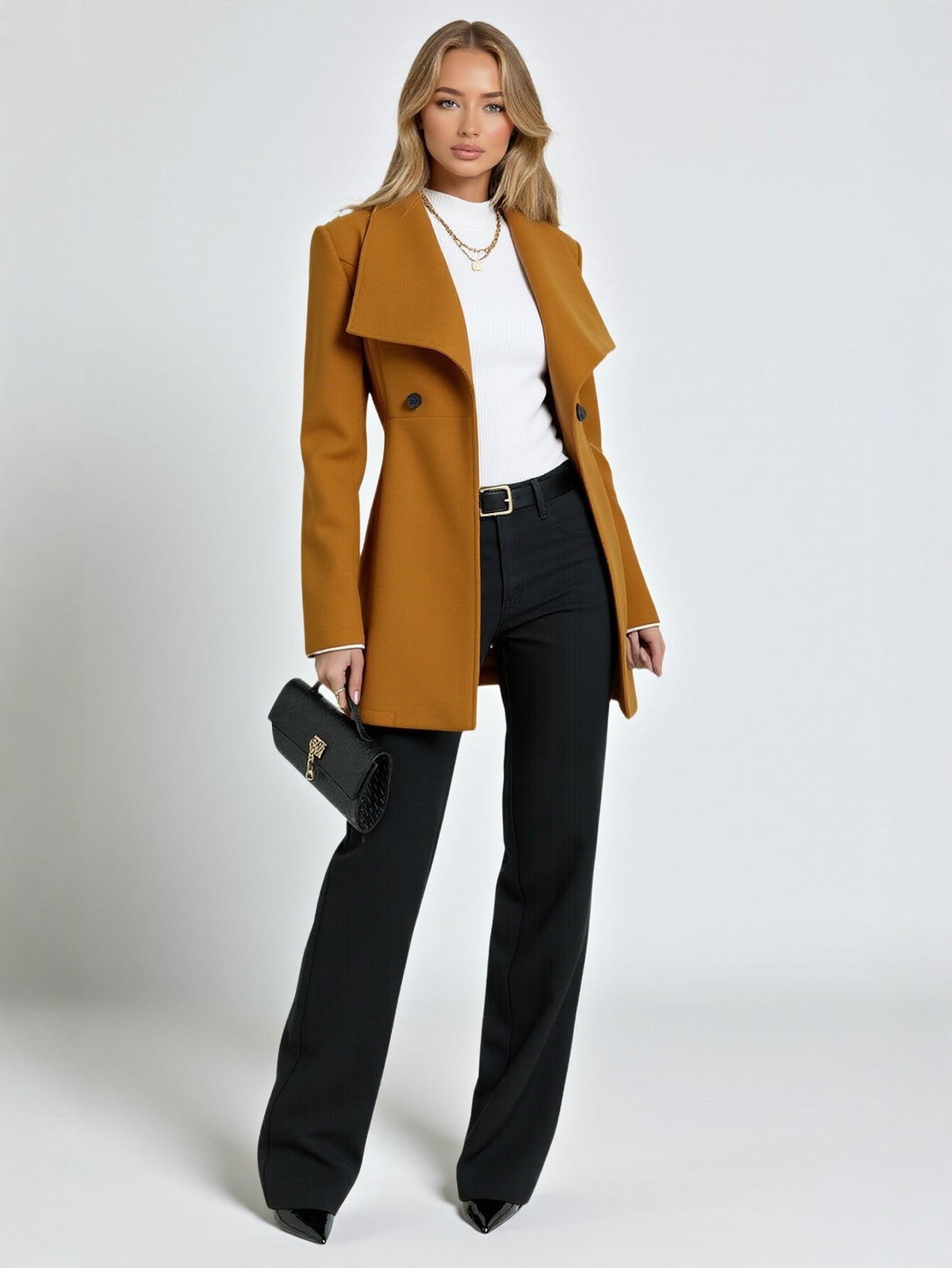 Women's 2025 Chic Autumn Coats Long Sleeve Open Front Plain Lettuce Trim Daily Regular Fit Coats