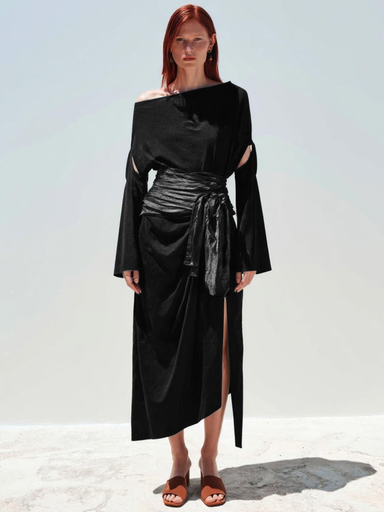 Autumn Winter Women' s 2025 Dresses Sets Elegant Plain Long Sleeve One-Shoulder Daily Office Lady Dresses Sets