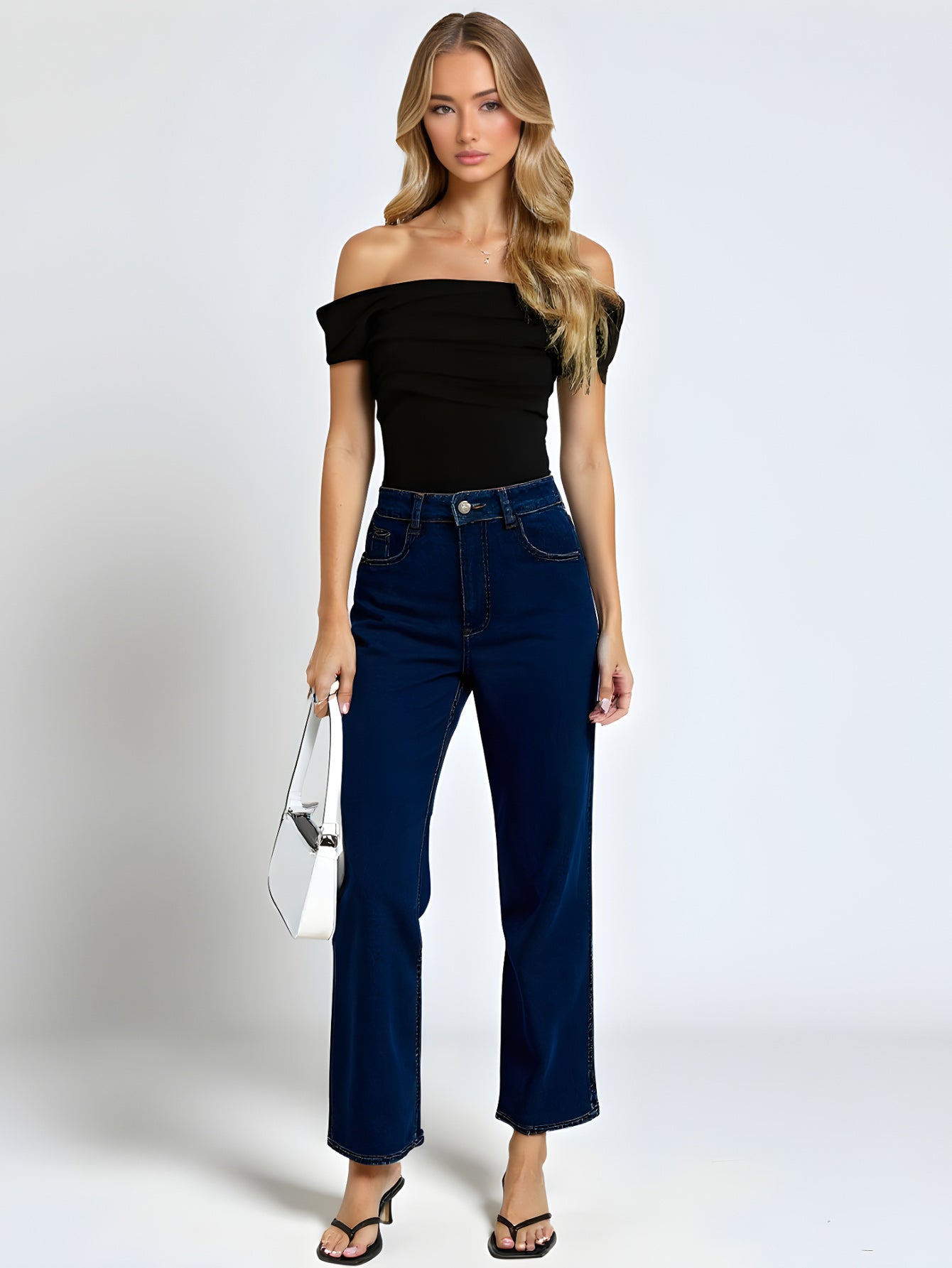 Women's Casual Loose Stretch Straight-Leg Jeans Comfortable Fit European And American Style 