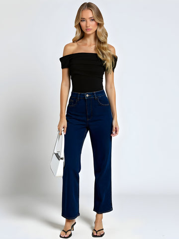 Women's Casual Loose Stretch Straight-Leg Jeans Comfortable Fit European And American Style 