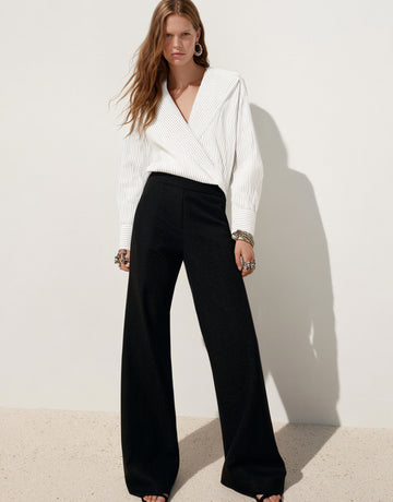 Women's Autumn Pants Fashion Basics Solid Color High Waist Full Length Straight Office Lady Pants