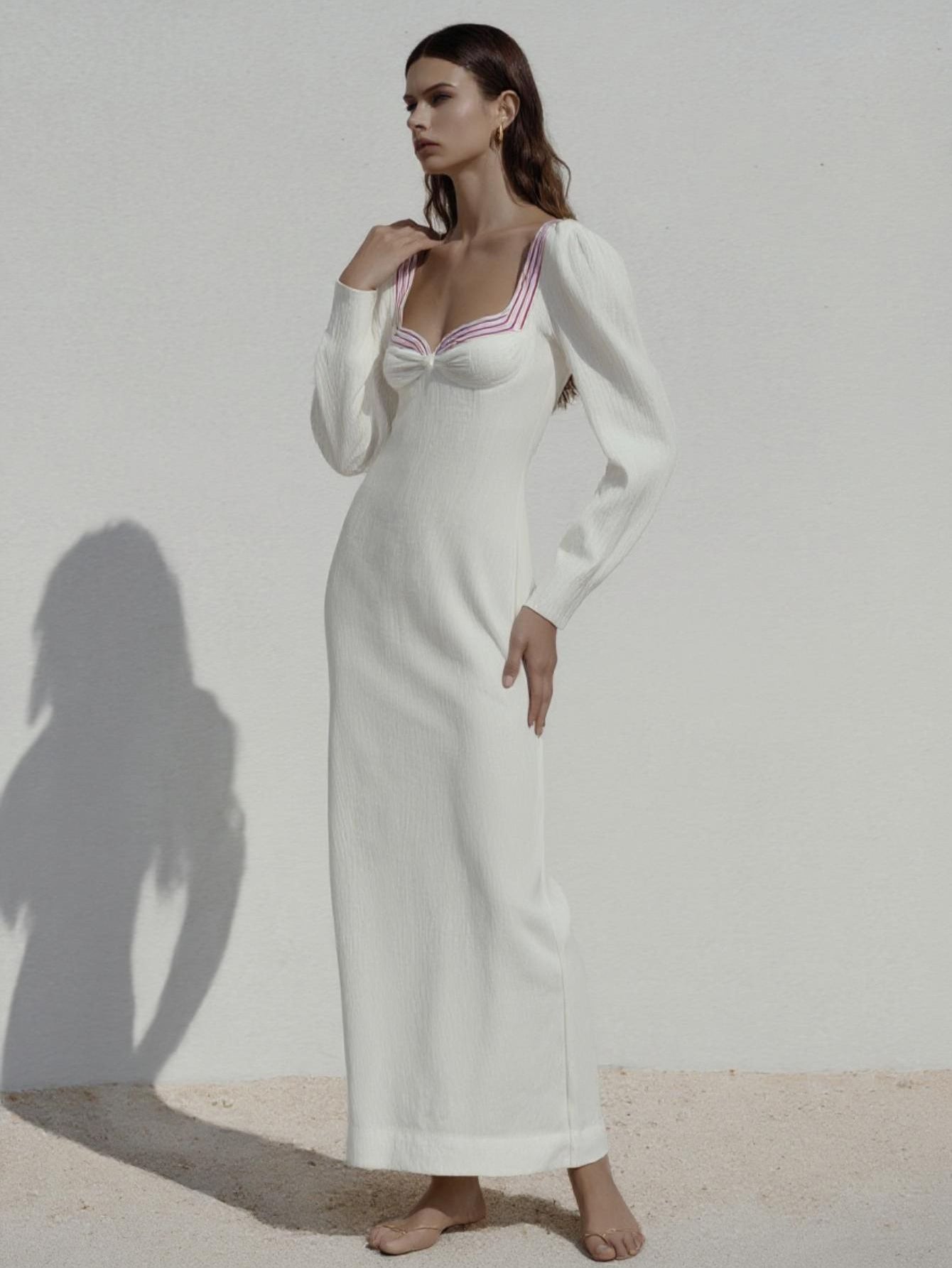 Women's Autumn Dresses Fashion Decent Long Sleeve Sweetheart Neck Lettuce Trim Maxi Long Dresses