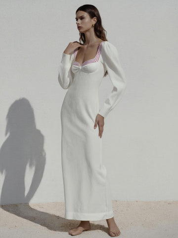 Women's Autumn Dresses Fashion Decent Long Sleeve Sweetheart Neck Lettuce Trim Maxi Long Dresses