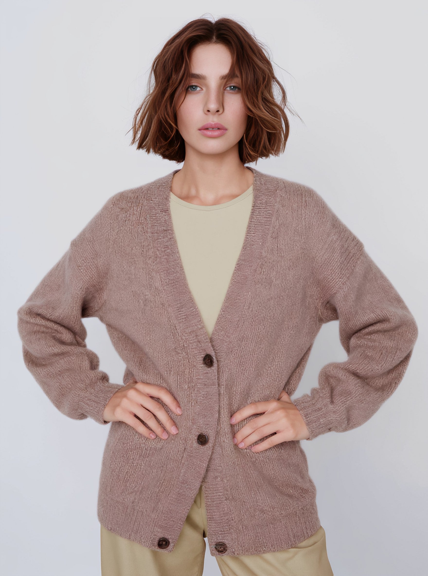 Loose Long Sleeve V-Neck Cardigan Casual Style Regular Length Women's Open-Shirt Fashion Autumn Wear