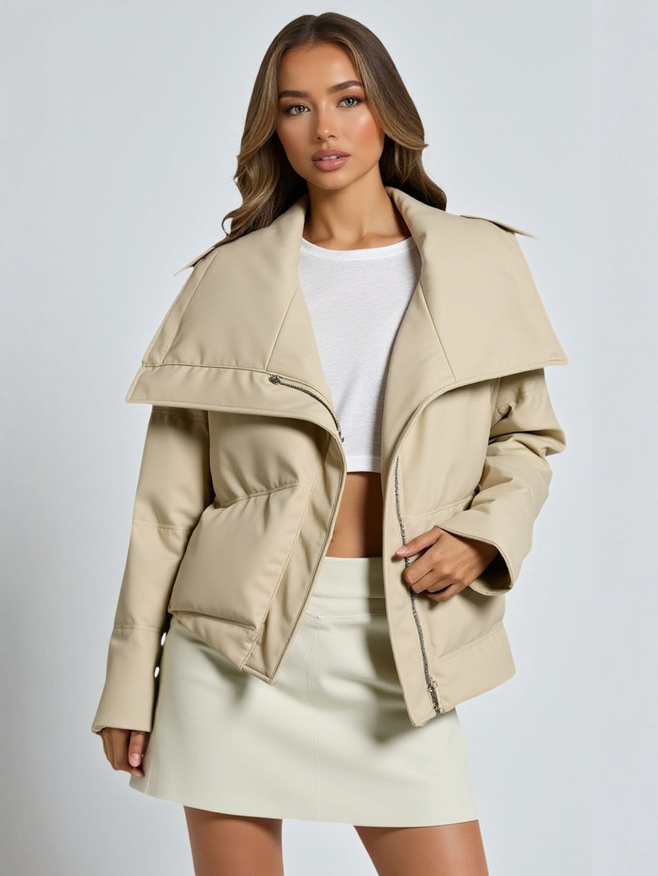 Women's Winter Fashion Large Lapel  Short Thickened Warm Bread Style for Autumn And Winter Solid Color