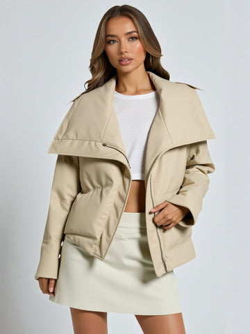 Women's Winter Fashion Large Lapel  Short Thickened Warm Bread Style for Autumn And Winter Solid Color