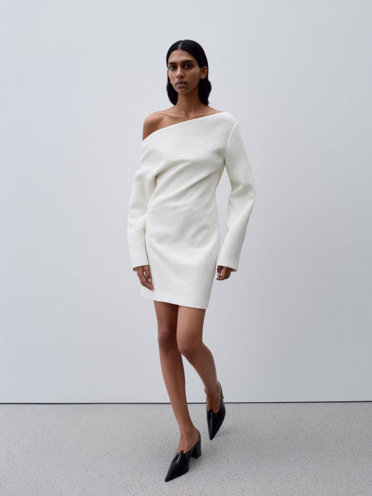 Autumn Dresses 2025 Women's French Sexy Plain Long Sleeve One-Shoulder A-Line Mini Dating Dresses