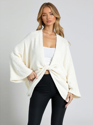 Autumn Cardigans 2025 Women's Casual Minimalism Plain Cross Long Sleeve V-Neck Daily Basic Cardigans