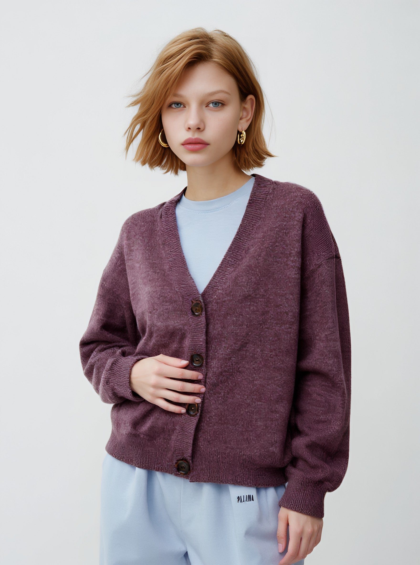 Winter Cardigan Loose Fit Long Sleeve V-Neck Casual Style Regular Length Straight Tube Sleeve Women's Open-Shirt