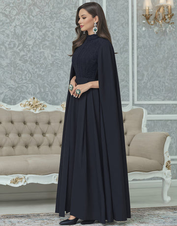 Autumn Long A-Line Dress Casual Style Half High Collar Slit Sleeve Body-Fitting Muslim Fashion Women's Dress