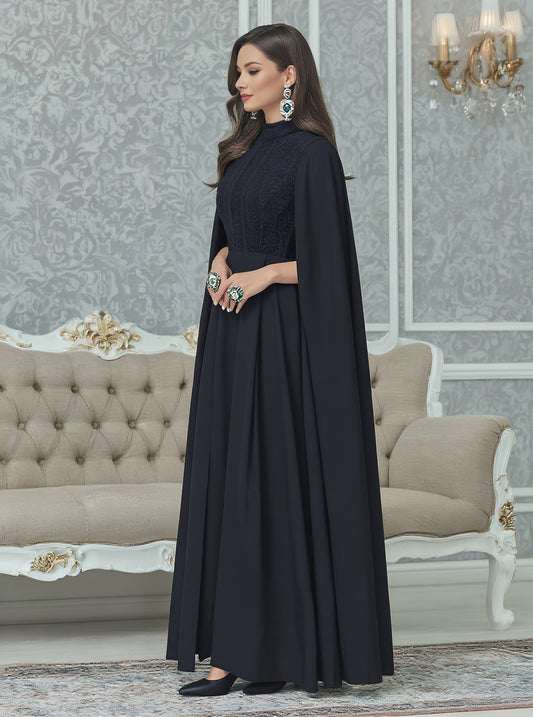 Autumn Long A-Line Dress Casual Style Half High Collar Slit Sleeve Body-Fitting Muslim Fashion Women's Dress