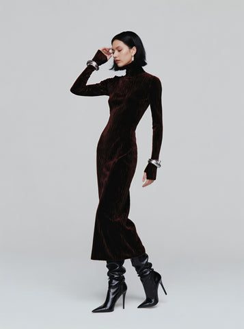 Winter Tight Fit Dress Casual High Collar Mid-Length Skirt Straight Sleeve Women's Clothing Fashion Style