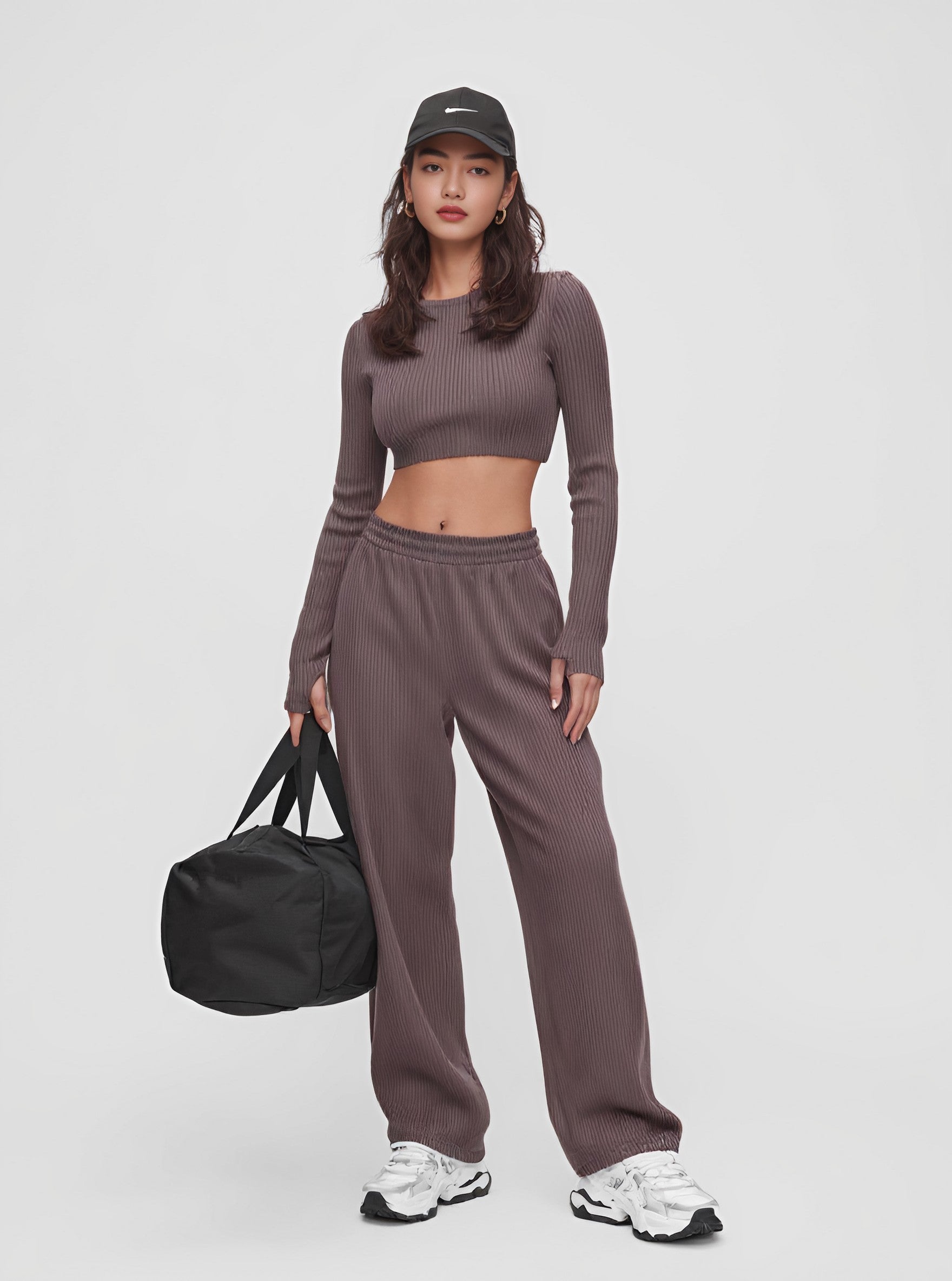 Loose Fit Autumn Winter Casual Suit Trousers Set Comfortable Wide Leg Pants For Women Fashionable Ensemble