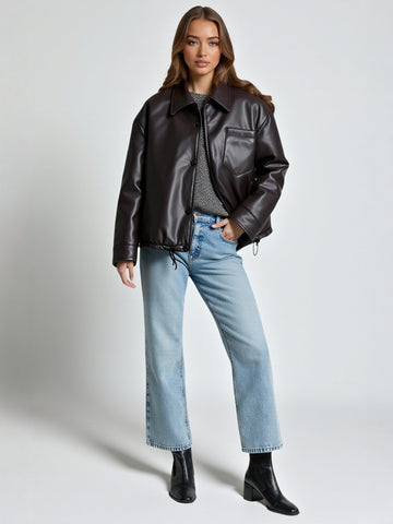 Women's Imitation Leather Jacket Street Fashion All-match Cotton-Padded Coat Autumn Winter New European American Style