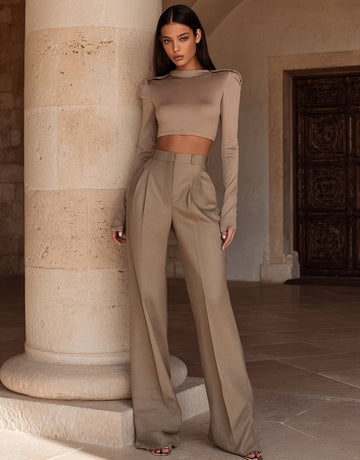 Autumn Pants 2025 Women's Daily Decent Plain Wide Leg High Waist Folds Office Lady Pants