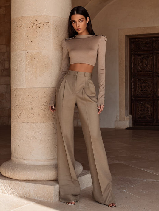 Autumn Pants 2025 Women's Daily Decent Plain Wide Leg High Waist Folds Office Lady Pants