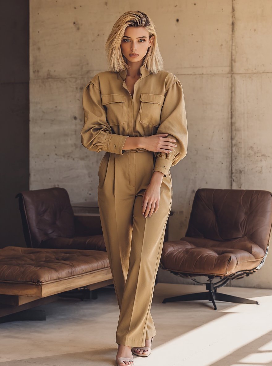 Autumn Sets 2025 Women's Plain Long Sleeve Shirt Collar Shirts Pockets Full Length Pants Basics Sets