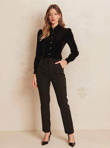 Autumn Shirts 2025 Women's Fashion Plain Long Puff Sleeve Shirt Collar Button Front Basics Shirts