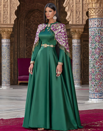 Autumn Long Dress Casual Style Round Neck A-Line Skirt Split Sleeve Body-Fitting Muslim Fashion Women's Dress