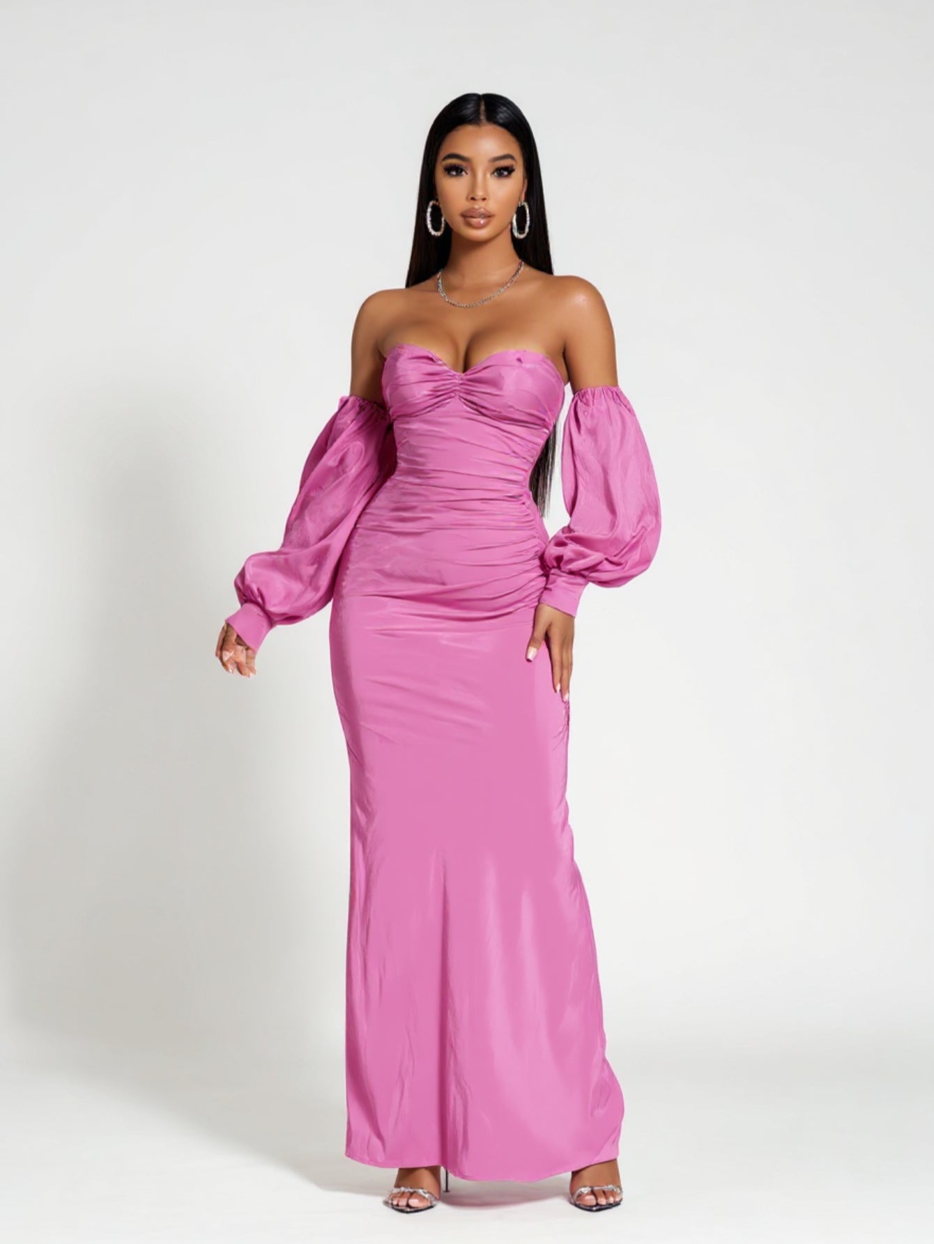 2025 Summer Women's Dresses Sexy Solid Color Sleeve Cover Strapless Off Shoulder Decent Maxi Evening Dresses