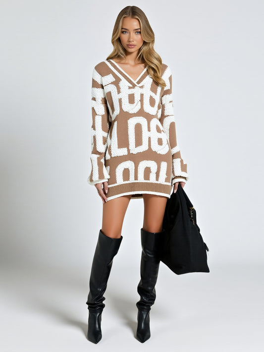 Women's Loose Knitted Sweater Cardigan Letter Embroidery Towel Autumn Winter New Style Lazy Fashion Outerwear