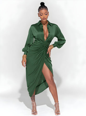 Women's Dresses Autumn Winter Elegant Edgy 2025 Chic Plain Long Sleeve Shirt Collar Wrap Midi Casual Dresses