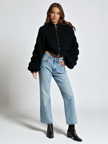 Women's Autumn Fashion Zipper Cardigan Sweater European American Style Profile New