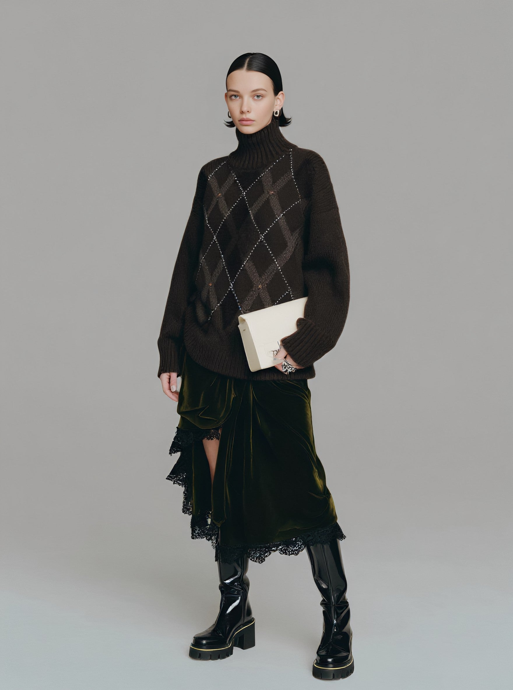 Loose Fit Winter Sweater Long Sleeve High Collar Casual Style Straight Tube Sleeve Regular Length Women's Top