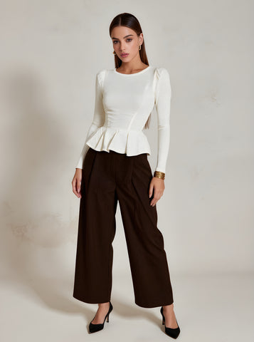 Autumn T-Shirts 2025 Women's Simple Elegant Plain Long Sleeve Round-Neck Puffy Daily Basic T-Shirts