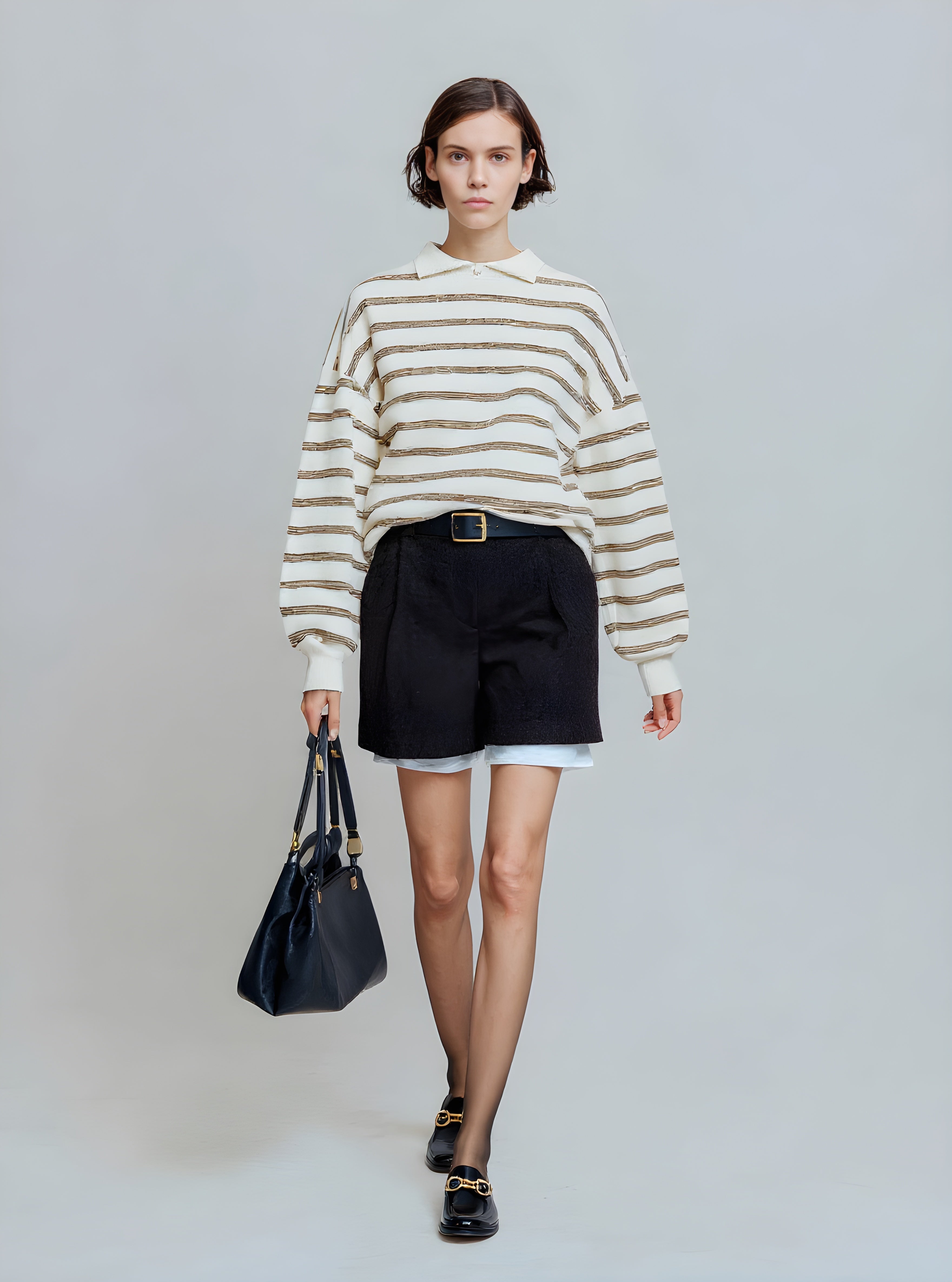 Women's T-Shirts Autumn Winter Daily 2025 Elegant Chic Stripe Long Sleeve Lapel Commute T-Shirts