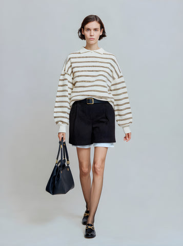 Women's T-Shirts Autumn Winter Daily 2025 Elegant Chic Stripe Long Sleeve Lapel Commute T-Shirts