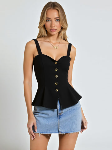 Closet Crush Women's Tanks Summer Fashion Fitting Slim Comfortable Button Sleeveless Sweetheart Neck Petite Party Tanks B250102