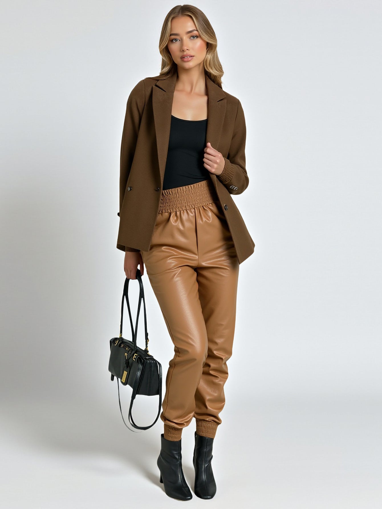 Women's Casual Fashion Leather Pants Street Trend Locomotive Wind European And American Style Autumn Winter Waist 22-25 Years