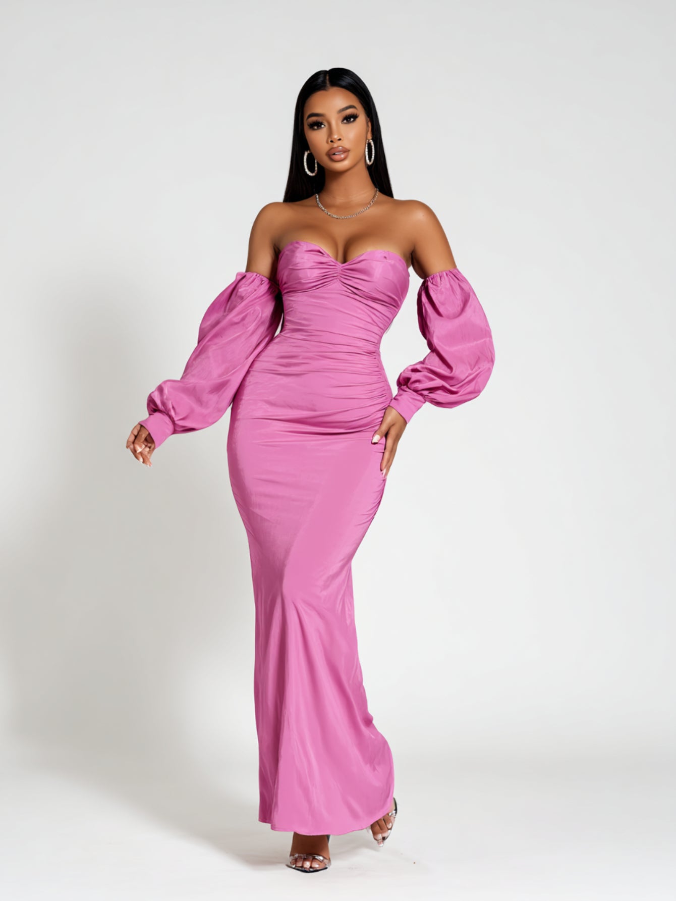 2025 Summer Women's Dresses Sexy Solid Color Sleeve Cover Strapless Off Shoulder Decent Maxi Evening Dresses