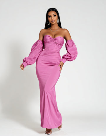 2025 Summer Women's Dresses Sexy Solid Color Sleeve Cover Strapless Off Shoulder Decent Maxi Evening Dresses