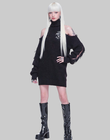 Casual Mid-Length Straight Tube Dress High Collar Shoulder Bared Sleeve Regular Fit Autumn Fashion Women's Skirt Dress