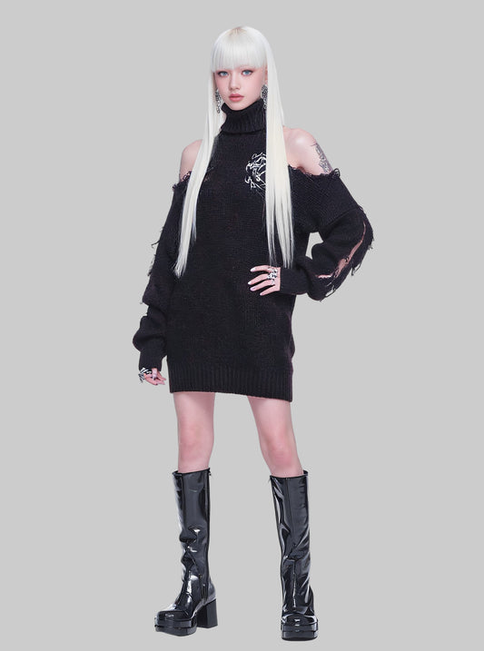 Casual Mid-Length Straight Tube Dress High Collar Shoulder Bared Sleeve Regular Fit Autumn Fashion Women's Skirt Dress